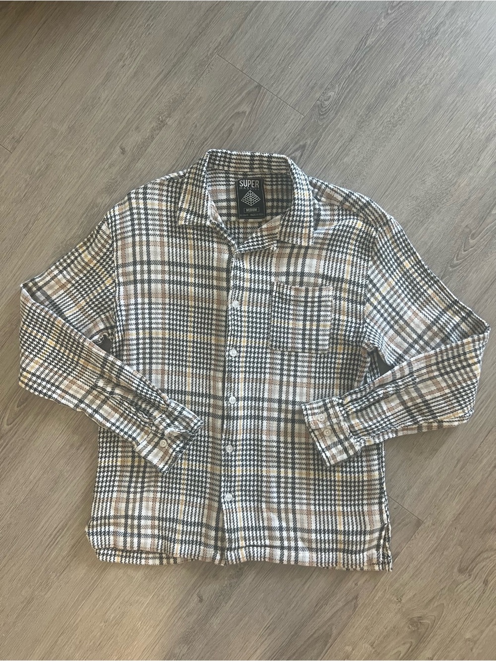 Super Massive Black Tan Plaid Button-Down Shirt Men's Casual Long Sleeve Shirt